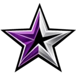 An image of a small purple and silver, 5-pointed star